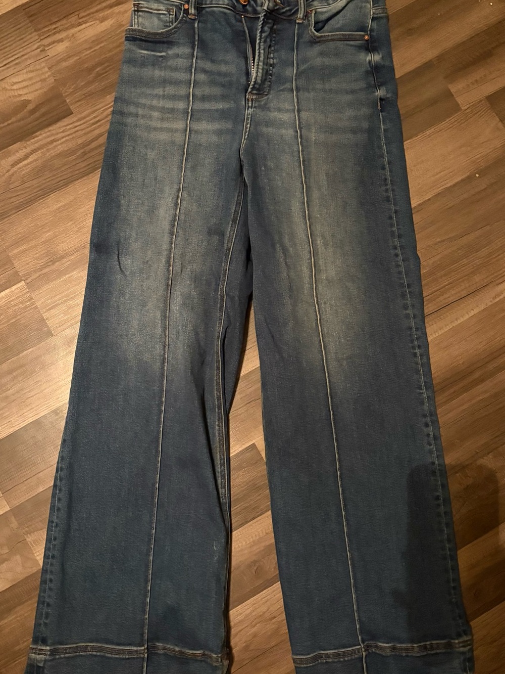 Wide Leg Flared Jeans in Washed Blue - Women's